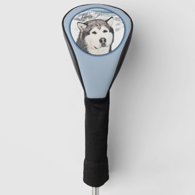 Alaskan Malamute Painting - Cute Original Dog Art Golf Head Cover (Front)