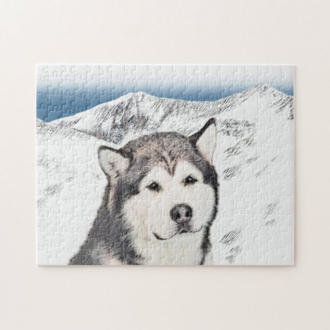 Alaskan Malamute Painting - Cute Original Dog Art Jigsaw Puzzle (Horizontal)