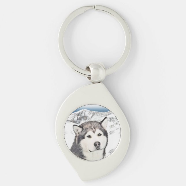 Alaskan Malamute Painting - Cute Original Dog Art Key Ring (Front)