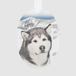 Alaskan Malamute Painting - Cute Original Dog Art Ornament