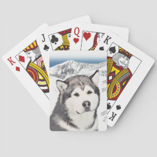 Alaskan Malamute Painting - Cute Original Dog Art Playing Cards