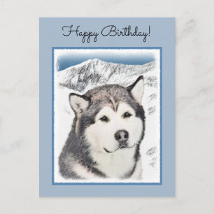 Alaskan Malamute Painting - Cute Original Dog Art Postcard