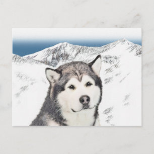 Alaskan Malamute Painting - Cute Original Dog Art Postcard