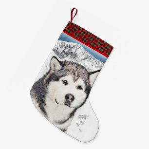 Alaskan Malamute Painting - Cute Original Dog Art Small Christmas Stocking