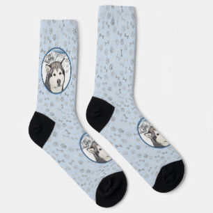 Alaskan Malamute Painting - Cute Original Dog Art Socks