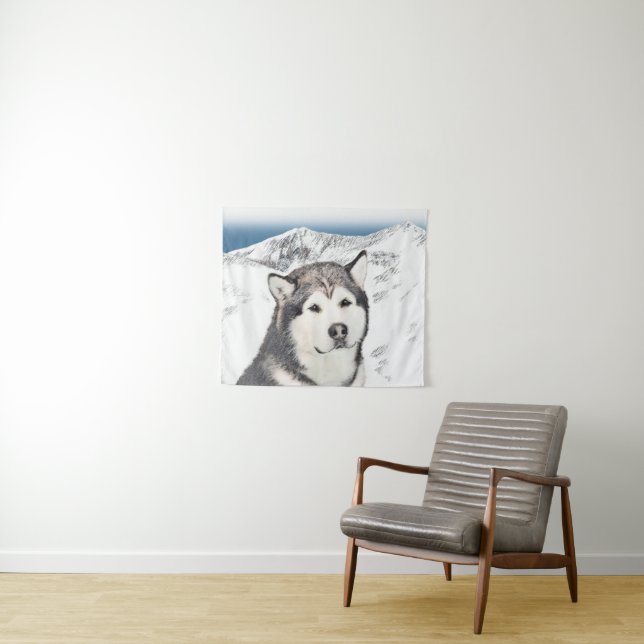 Alaskan Malamute Painting - Cute Original Dog Art Tapestry (In Situ (Horizontal))