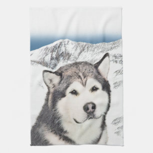 Alaskan Malamute Painting - Cute Original Dog Art Tea Towel