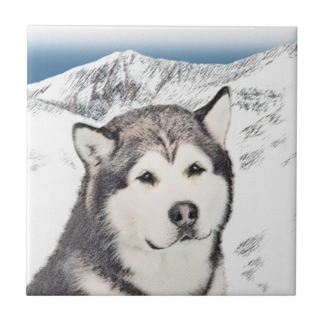 Alaskan Malamute Painting - Cute Original Dog Art Tile (Front)
