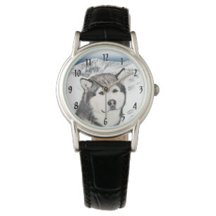 Alaskan Malamute Painting - Cute Original Dog Art Watch