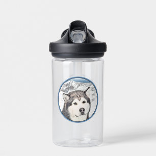 Alaskan Malamute Painting - Cute Original Dog Art Water Bottle