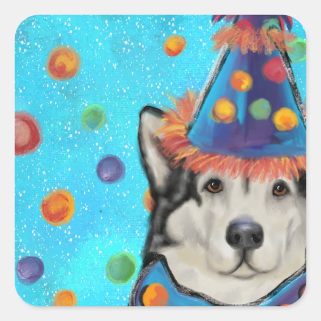 Alaskan Malamute Party  Square Sticker (Front)
