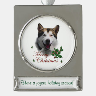 Alaskan Malamute Personalised Christmas Silver Plated Banner Ornament