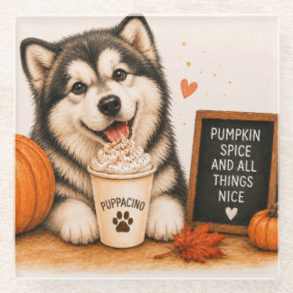 Alaskan Malamute Pumpkin Spice Puppaccino Glass Coaster