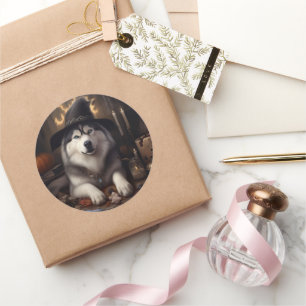 Alaskan Malamute Pumpkins Halloween Scary Classic Round Sticker