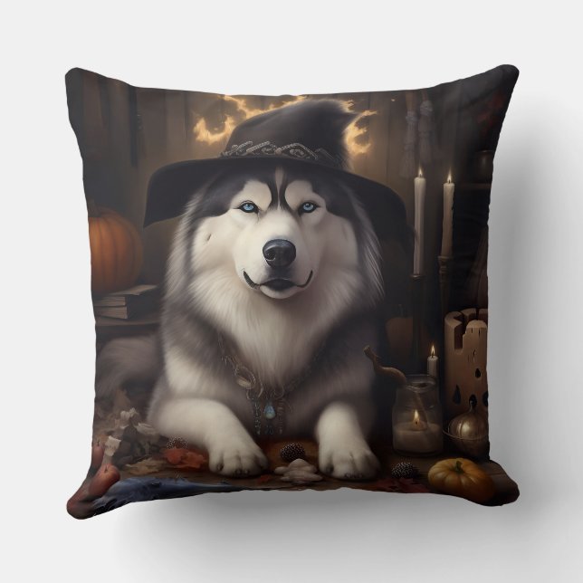 Alaskan Malamute Pumpkins Halloween Scary Cushion (Back)