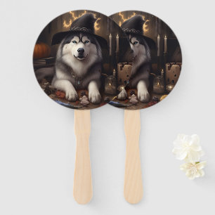 Alaskan Malamute Pumpkins Halloween Scary Hand Fan
