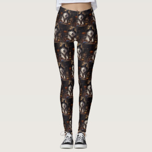 Alaskan Malamute Pumpkins Halloween Scary Leggings