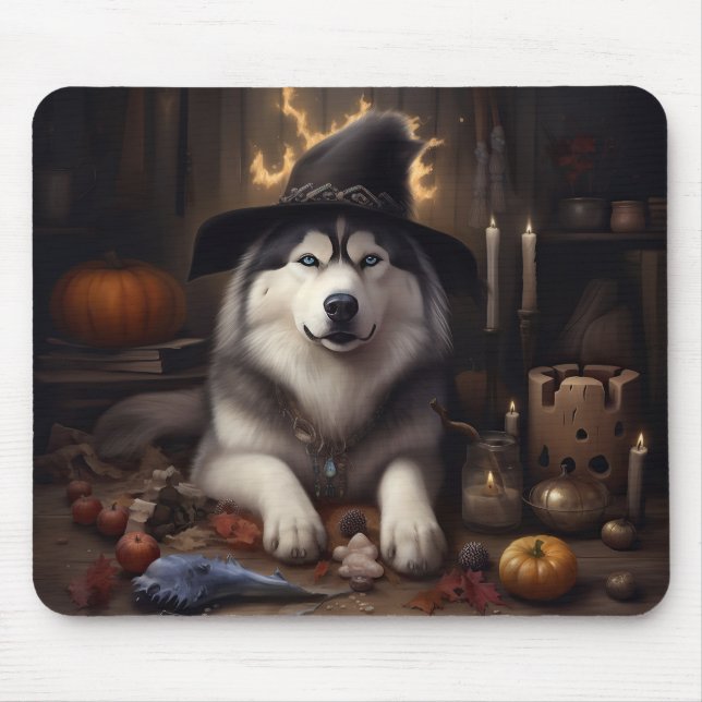 Alaskan Malamute Pumpkins Halloween Scary Mouse Mat (Front)
