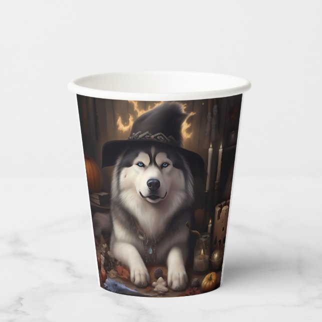 Alaskan Malamute Pumpkins Halloween Scary Paper Cups (Front)