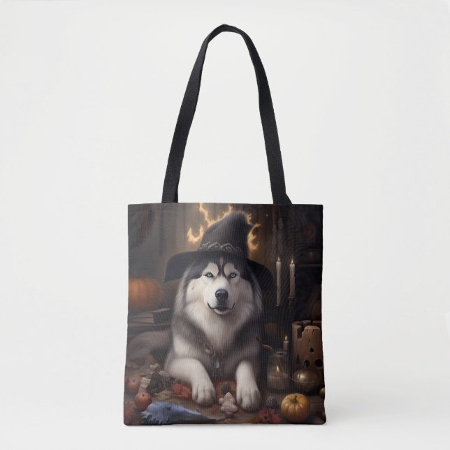 Alaskan Malamute Pumpkins Halloween Scary Tote Bag (Front)