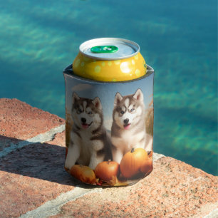 Alaskan Malamute Puppy Autumn Delight Pumpkin Can Cooler