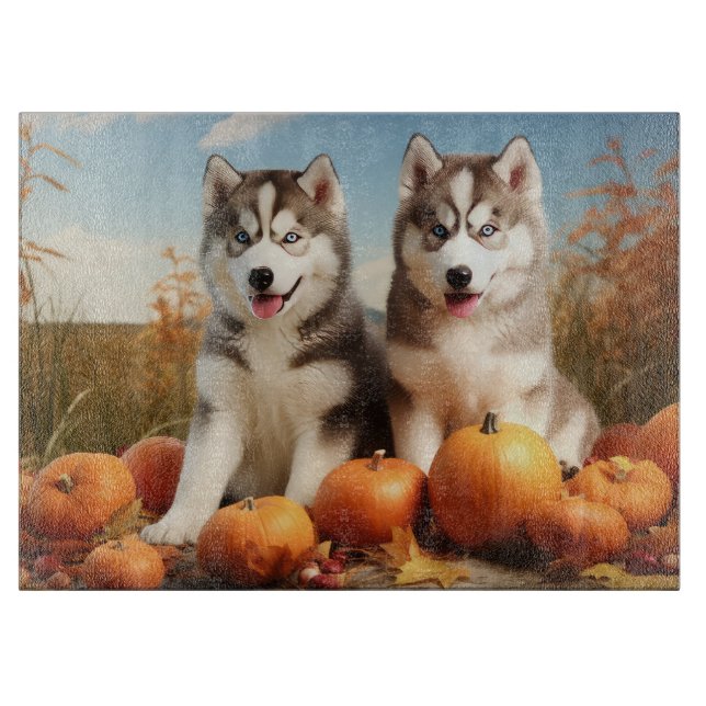 Alaskan Malamute Puppy Autumn Delight Pumpkin Cutting Board (Front)