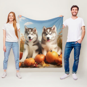 Alaskan Malamute Puppy Autumn Delight Pumpkin Fleece Blanket