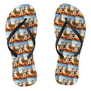Alaskan Malamute Puppy Autumn Delight Pumpkin Flip Flops