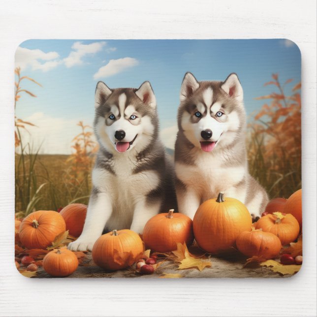 Alaskan Malamute Puppy Autumn Delight Pumpkin Mouse Mat (Front)