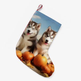 Alaskan Malamute Puppy Autumn Delight Pumpkin Small Christmas Stocking