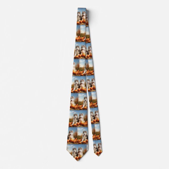 Alaskan Malamute Puppy Autumn Delight Pumpkin Tie (Front)