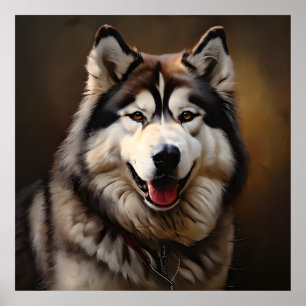 Alaskan Malamute Realism Art Portrait  Poster