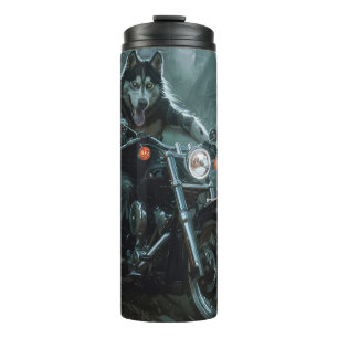 Alaskan Malamute Riding Motorcycle Halloween Scary Thermal Tumbler