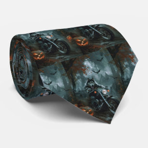 Alaskan Malamute Riding Motorcycle Halloween Scary Tie