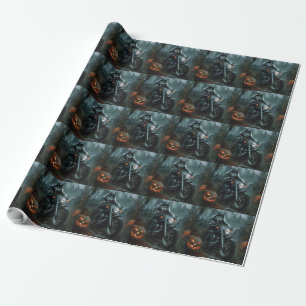 Alaskan Malamute Riding Motorcycle Halloween Scary Wrapping Paper