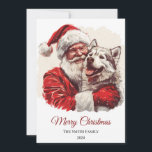 Alaskan Malamute Santa Claus Christmas Holiday Card<br><div class="desc">Celebrate the holiday season with this charming Christmas card design, featuring a festive layout perfect for sharing holiday cheer. The design highlights a joyful message complemented by a playful photo centerpiece, bringing warmth and smiles to your loved ones. Customise with your family name and year for a personal touch, making...</div>