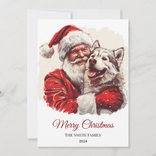 Alaskan Malamute Santa Claus Christmas Holiday Card