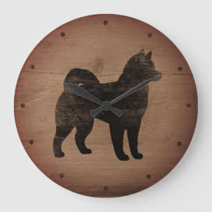 Alaskan Malamute Silhouette Rustic Large Clock