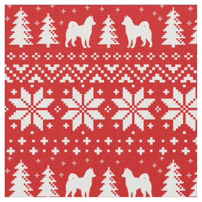 Alaskan Malamute Silhouettes Christmas Holiday Fabric (Close Up)