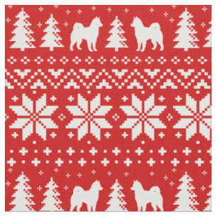 Alaskan Malamute Silhouettes Christmas Pattern Fabric