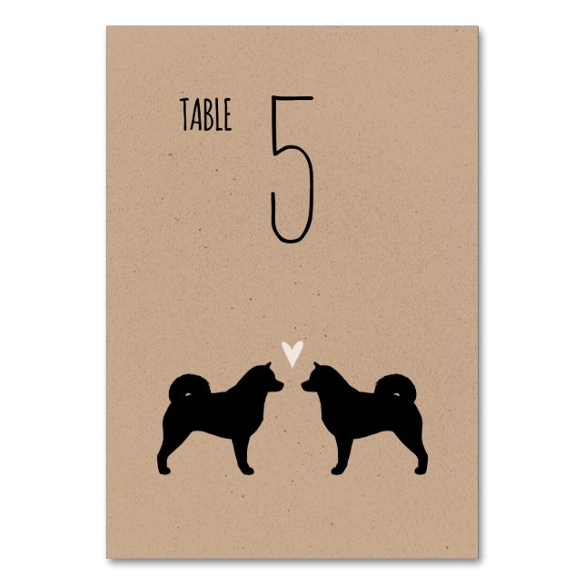 Alaskan Malamute Silhouettes Wedding Reception Table Number (Front)