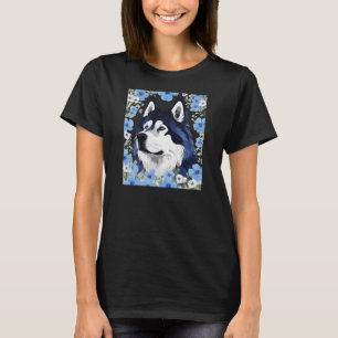 Alaskan Malamute Sled Dog Surrounded By Blue T-Shirt