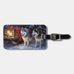 Alaskan Malamute Snowy Sleigh Ride Christmas  Luggage Tag