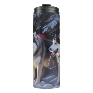 Alaskan Malamute Snowy Sleigh Ride Christmas  Thermal Tumbler