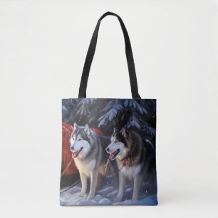 Alaskan Malamute Snowy Sleigh Ride Christmas  Tote Bag