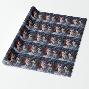 Alaskan Malamute Snowy Sleigh Ride Christmas  Wrapping Paper