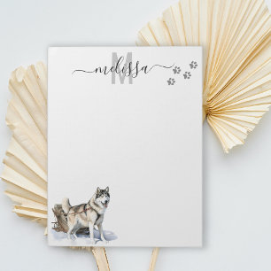 Alaskan Malamute Watercolor Monogram Personalised  Notepad