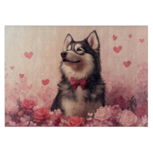 Alaskan Malamute with Roses - Valentine's Day Cutting Board