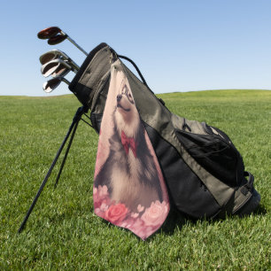 Alaskan Malamute with Roses - Valentine's Day  Golf Towel