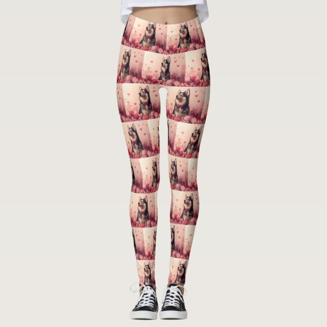 Alaskan Malamute with Roses - Valentine's Day  Leggings (Front)
